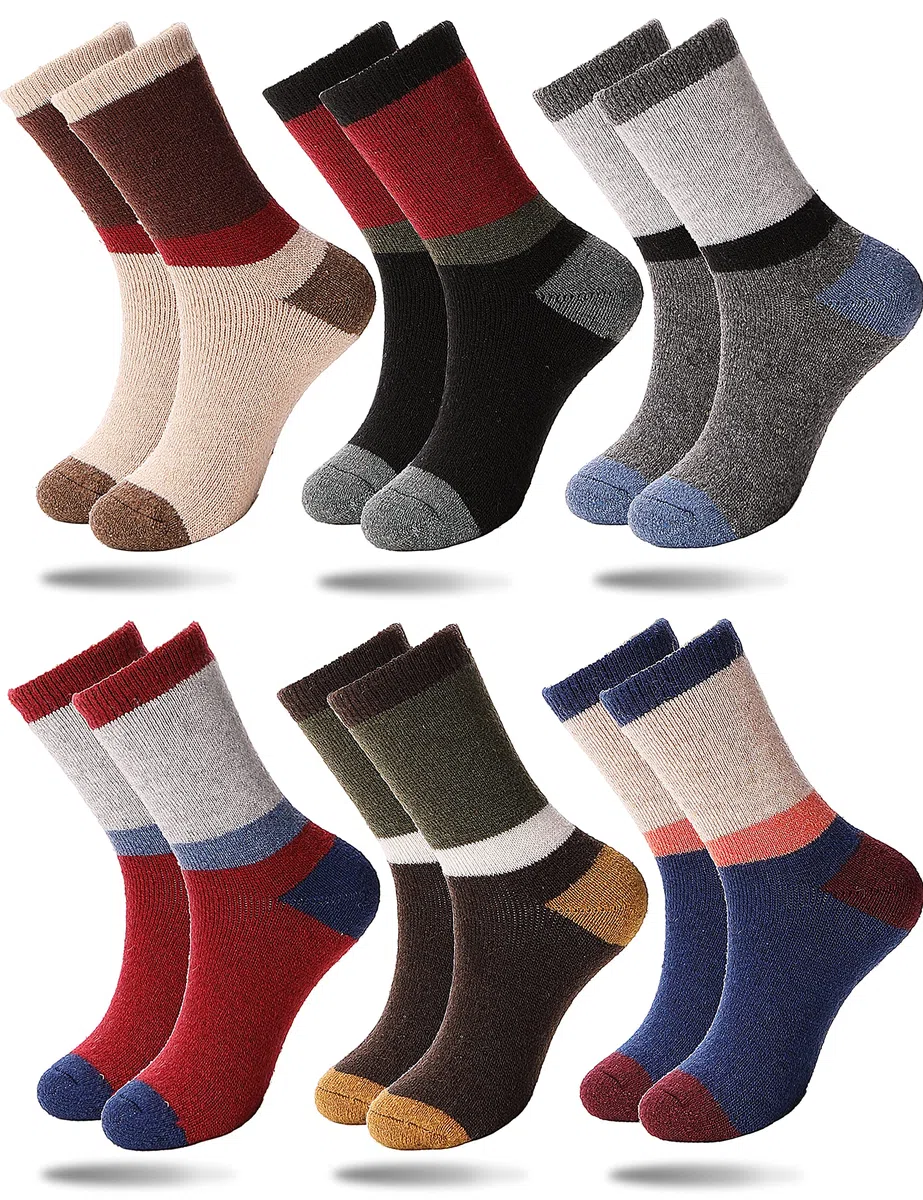 Sandsuced 6 Paires Chaussettes Chaudes Enfant en Laine Mérinos,Chaussettes épaisses Hiver Thermique pour Garçon Fille 22-34