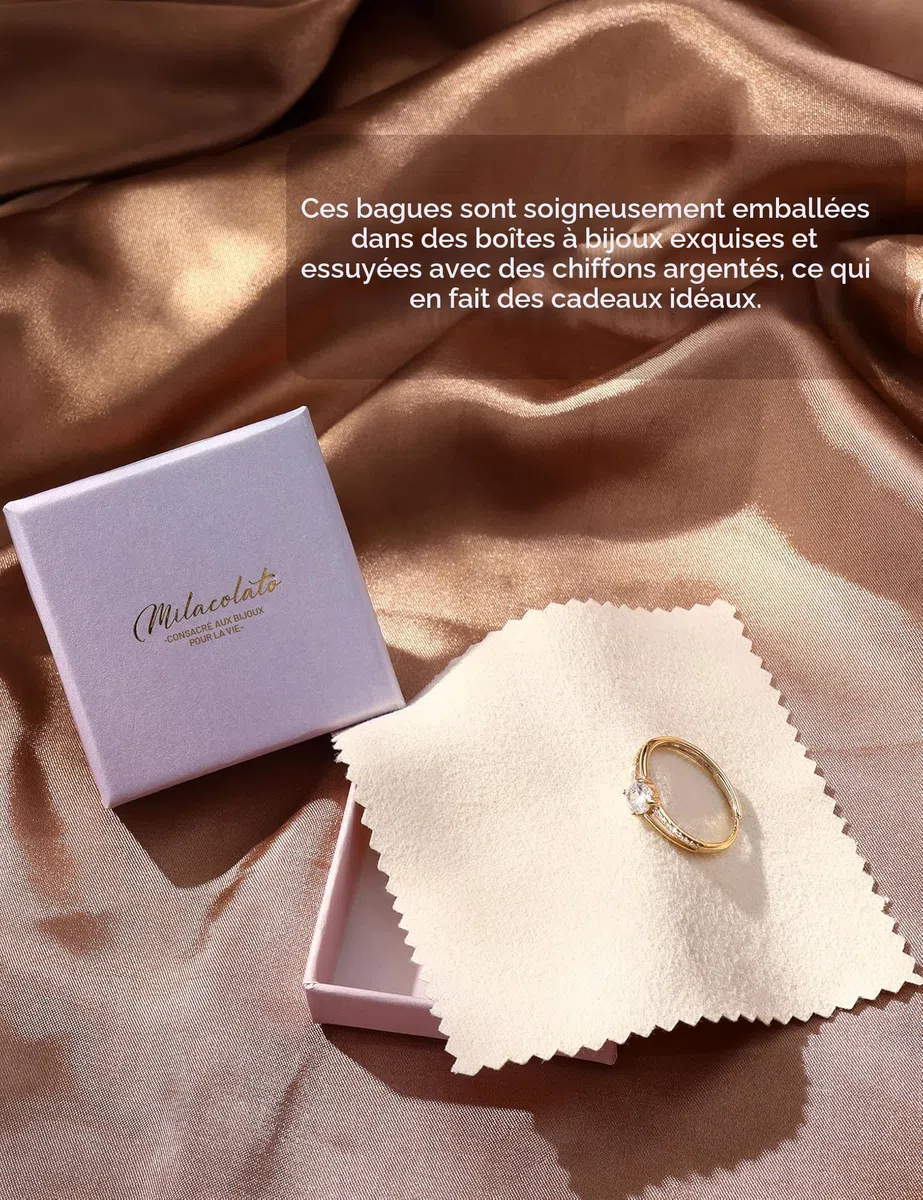 MILACOLATO Bague en Argent 925 pour Femme Bague en Argent Or Ajustable Bague de Fiançailles à Zirconium Cubique Bague de Mariage éternel Bague en Argent pour Femme