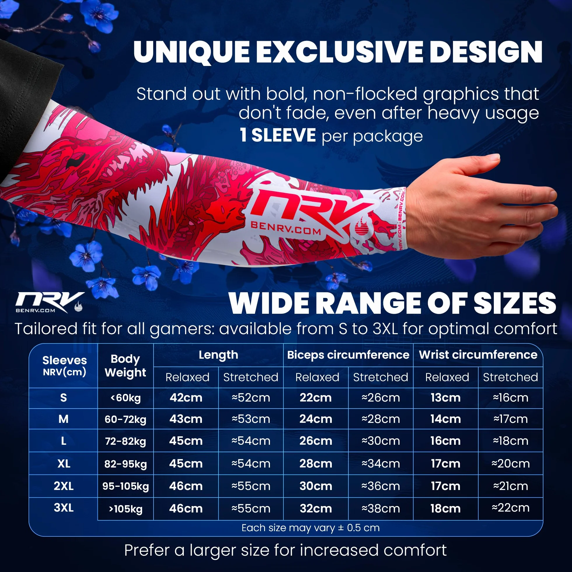 NRV Manchette de Compression Gaming - Edition Dragon - Optimisez Votre Jeu avec Confort et Style - Conçu par des Joueurs Professionnels - Durable, Respirant et Sans Friction