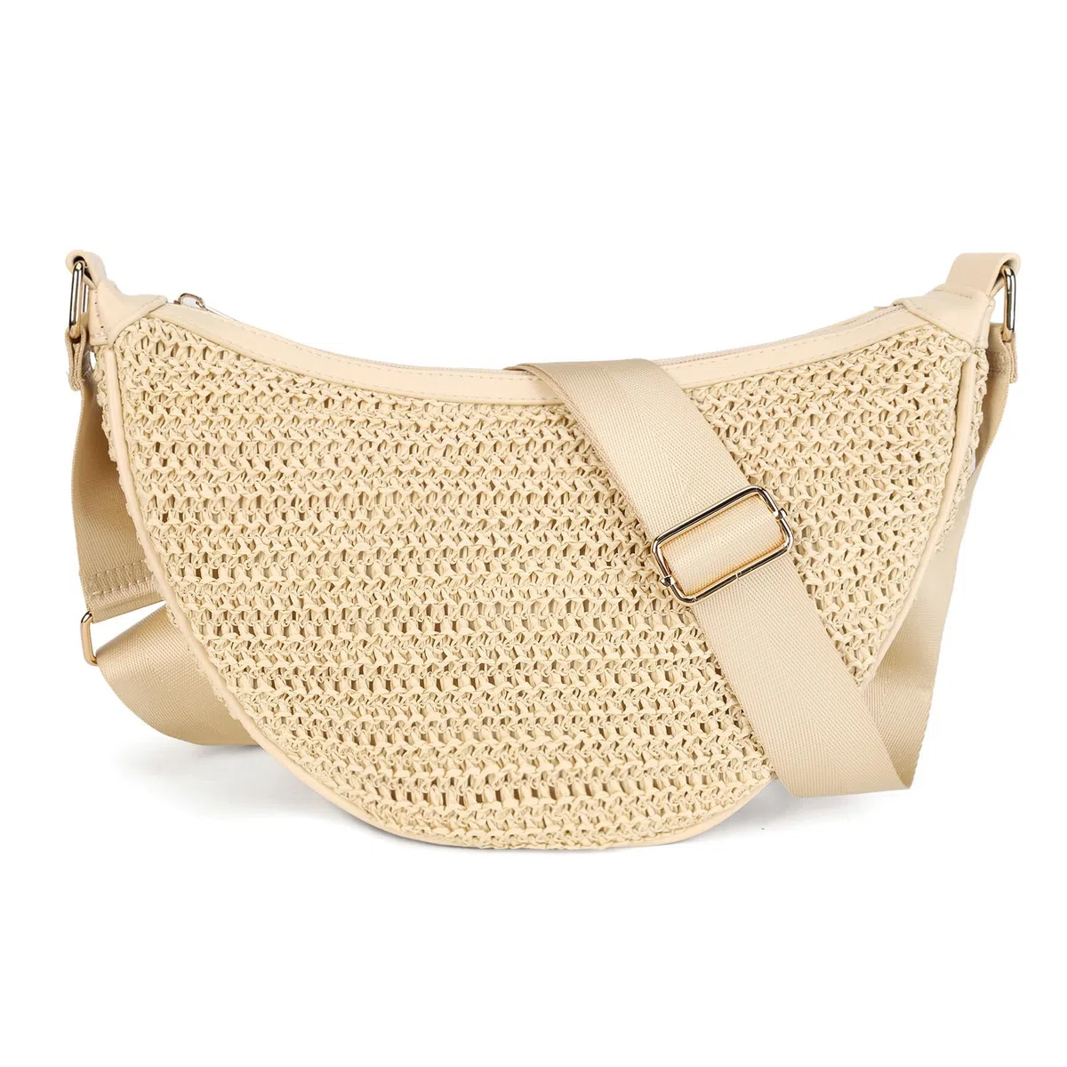 Gladdon Sac à bandoulière en paille pour femme en demi-lune - Sac à bandoulière tressé bohème - Sac à bandoulière léger - Sac de plage