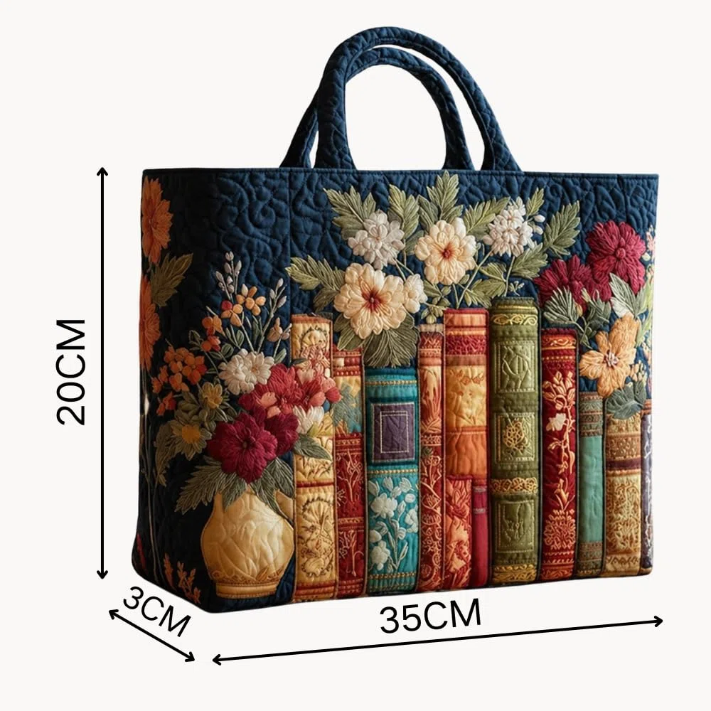 Générique Sac Cabas Matelassé, Sac Motif Livre, Épaule Vintage Provisions Matelassé Avec Motif Livre, Main Avec De Livre Floral, Bandoulière Vintage