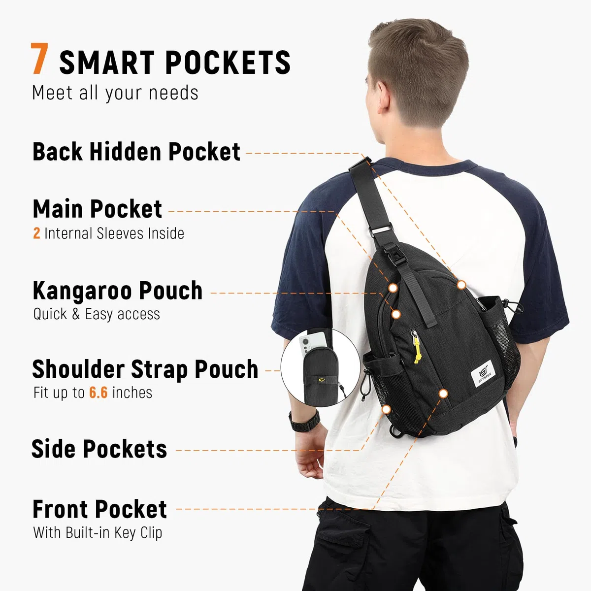 SKYSPER Sacs Bandoulière Homme Sling Bag Anti-vol Sac d'épaule léger Extérieur Voyage