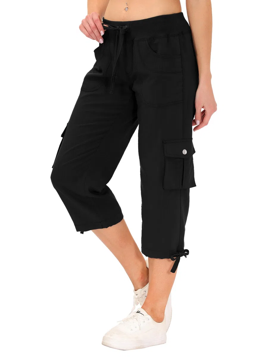 JINSHI Pantalons Femme Pantacourt Cargo d'été 3/4 Long Capri Pantalon avec Plusieurs Poches