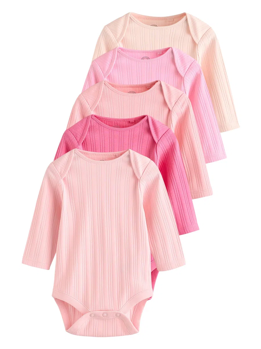 NEXT Bébé fille Body bébé côtelé à manches courtes 100% coton, lot de 5