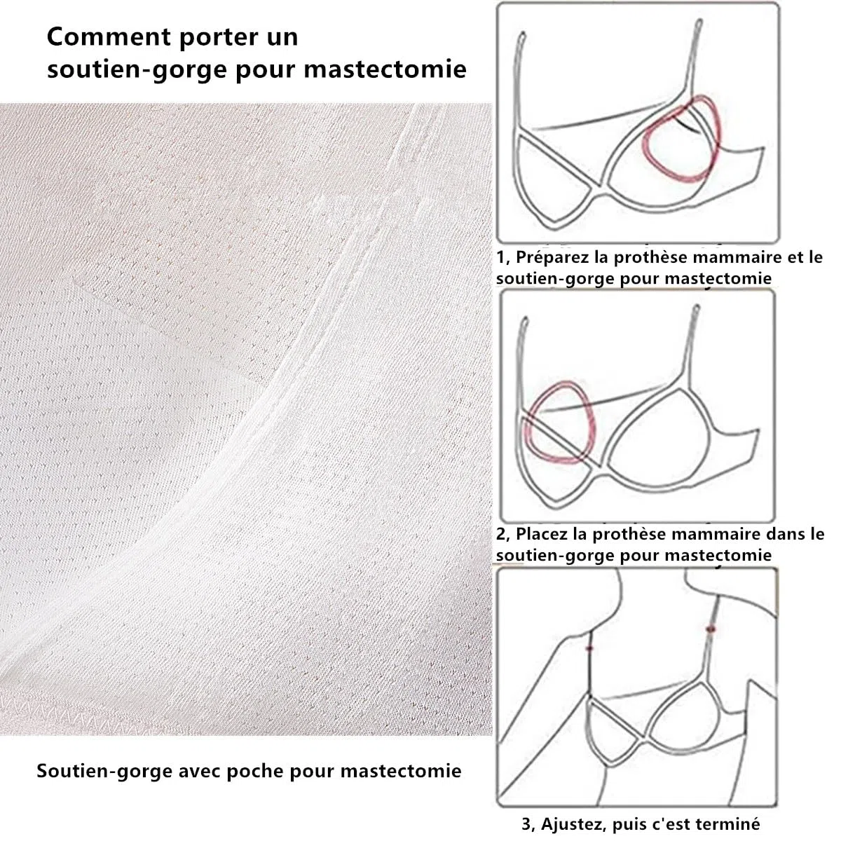 Soutien-Gorge de Mastectomie avec Poches pour de Nombreux Types de prothèse Mammaire Post-Chirurgie