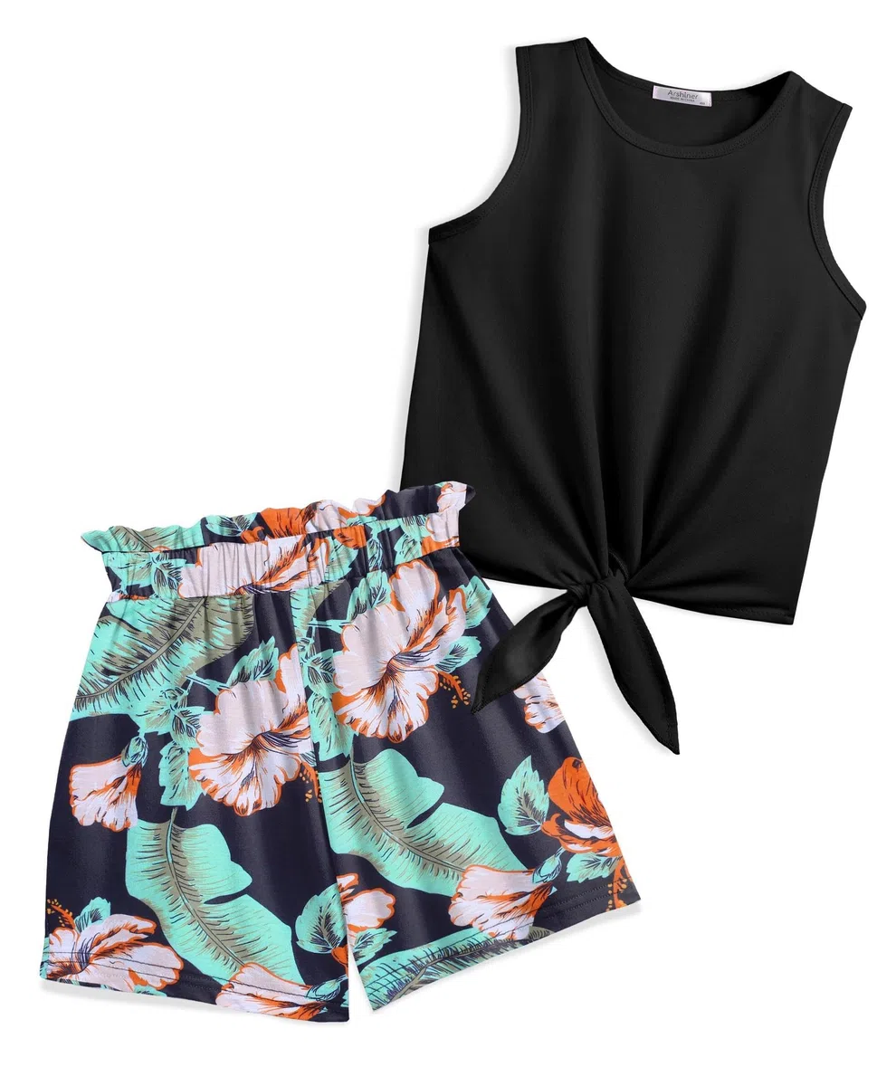 Arshiner Filles Débardeurs avec Short Set Enfants Ensembles de vêtements d'été Mode décontractée T-shirts sans manches Ensembles Vêtements pour Fille