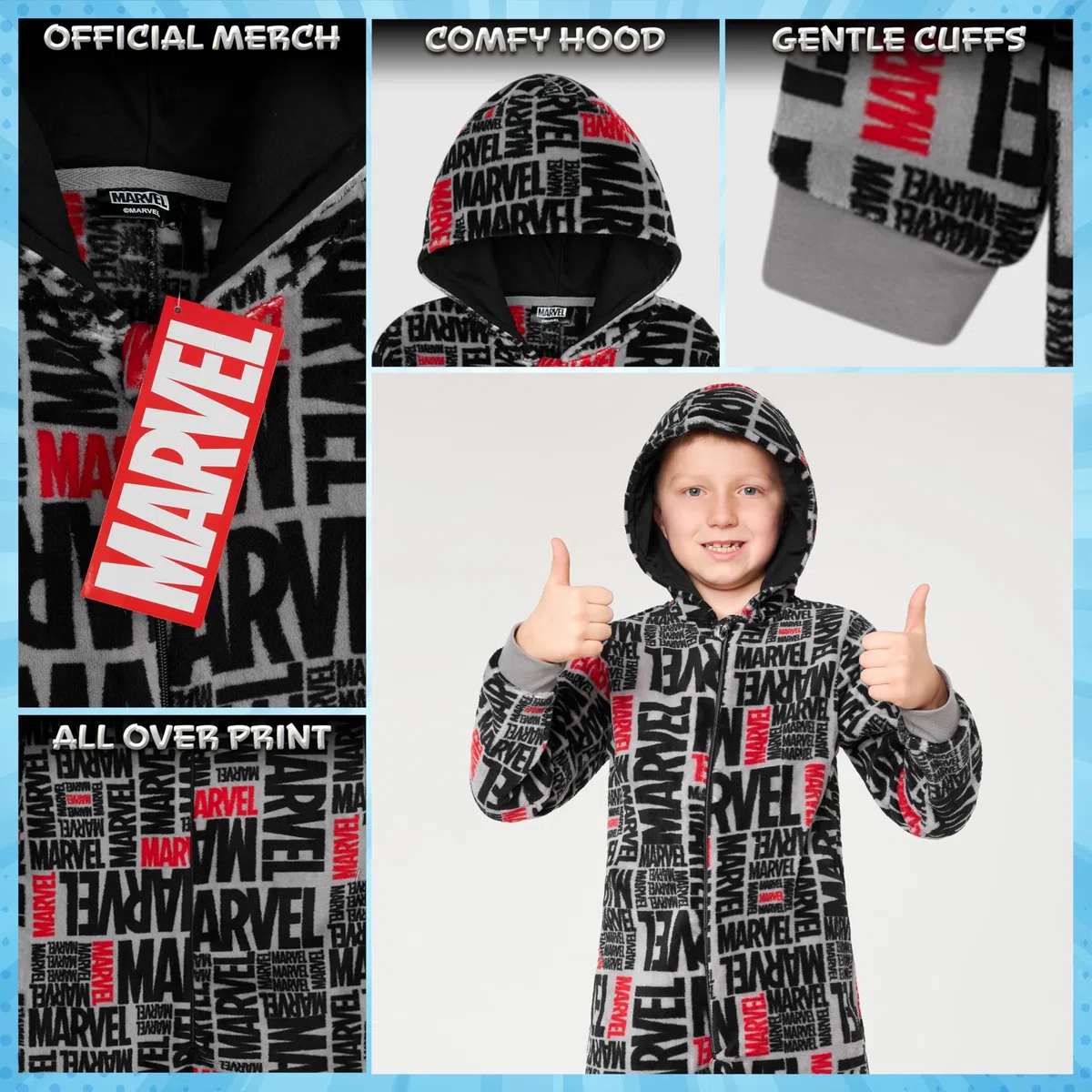 Marvel Combinaison Pyjama Enfant Garcon Surpyjama Grenouillère Garcon en Polaire Onesie Enfant Ado 9-15 Ans Avengers