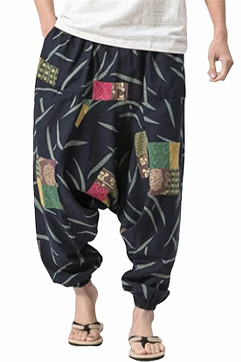 PERDONTOO Hommes Sarouel Confortable Taille Élastique Décontracté Hippies Pantalon