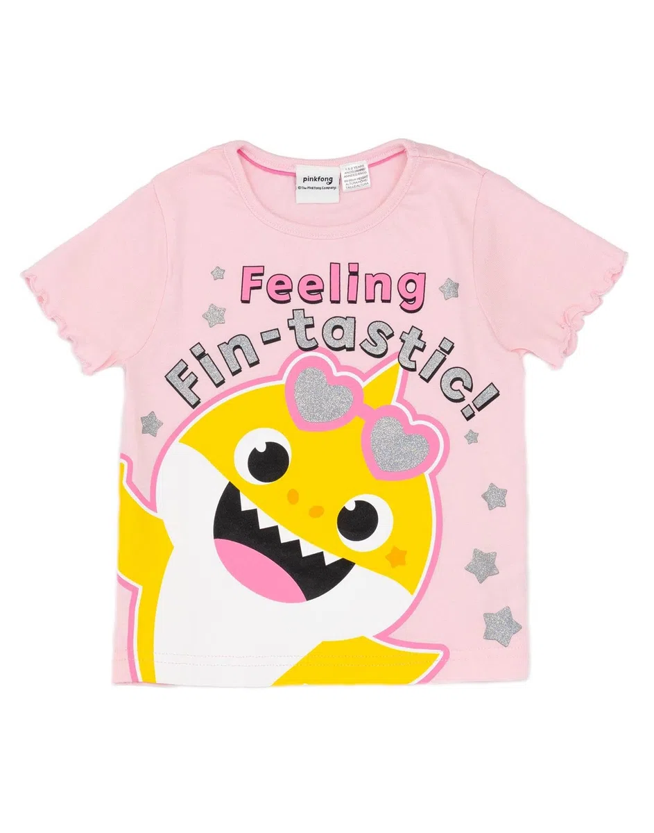 Baby Shark Pyjama Rose pour Fille | T-Shirt et Short bébé Requin pour Enfants | Feeling Fin-Tastic Conception d'aventure sous-Marine | Marchandise Officielle de bébé Requin | Cadeau Parfait