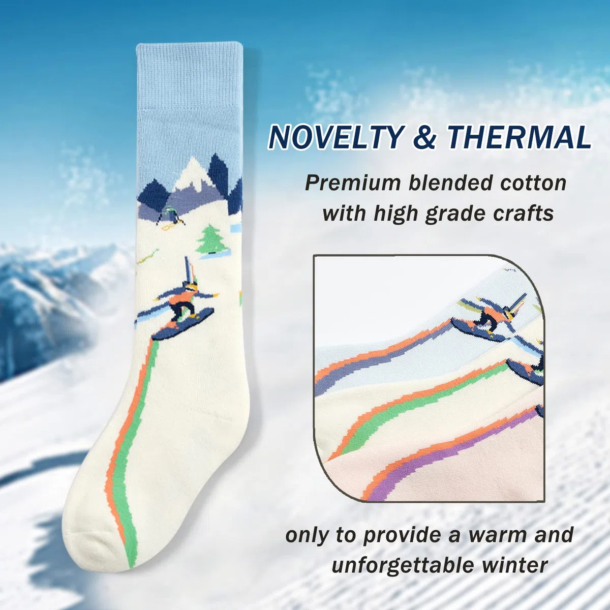 Lot de 3 paires de chaussettes de ski pour enfants - Chaussettes chaudes en coton épais - Chaussettes longues thermiques pour garçons