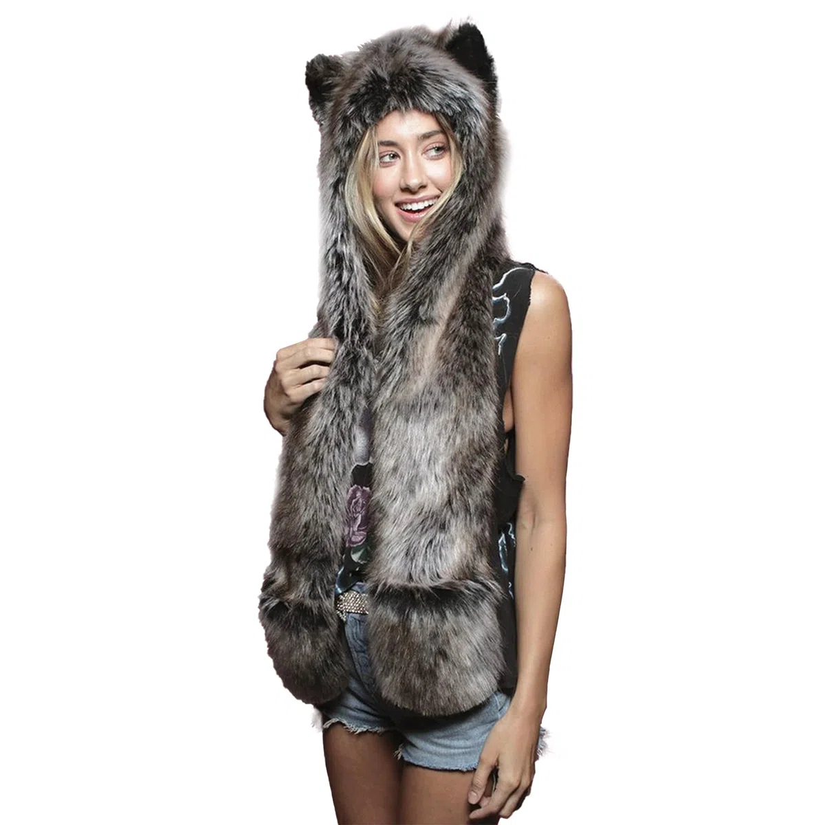 JIAHG Chapeau Femme Fausse Fourrure 3 en 1 Bonnet Foulard et Moufles Chapeau de Trappeur Hiver Capuche Épais Chaud Thermique pour Ski Neige Camping Randonnée