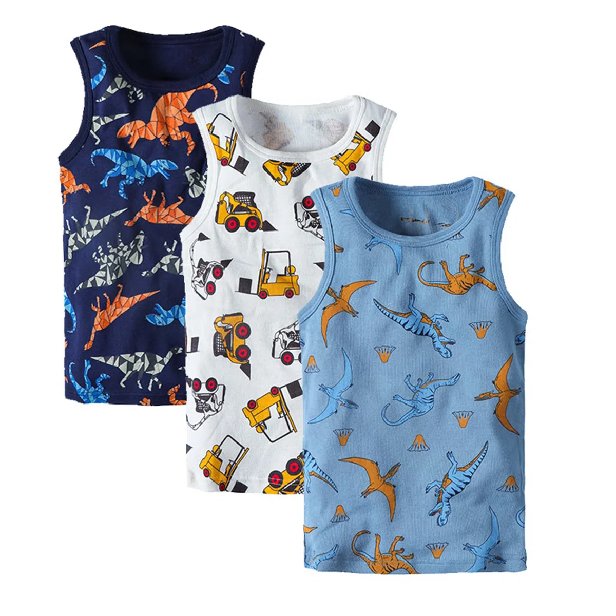 Garçon Maillots de Corps Col Rond Bébé Enfant Coton Imprimé Débardeurs sous-Vêtements 3 Paquet