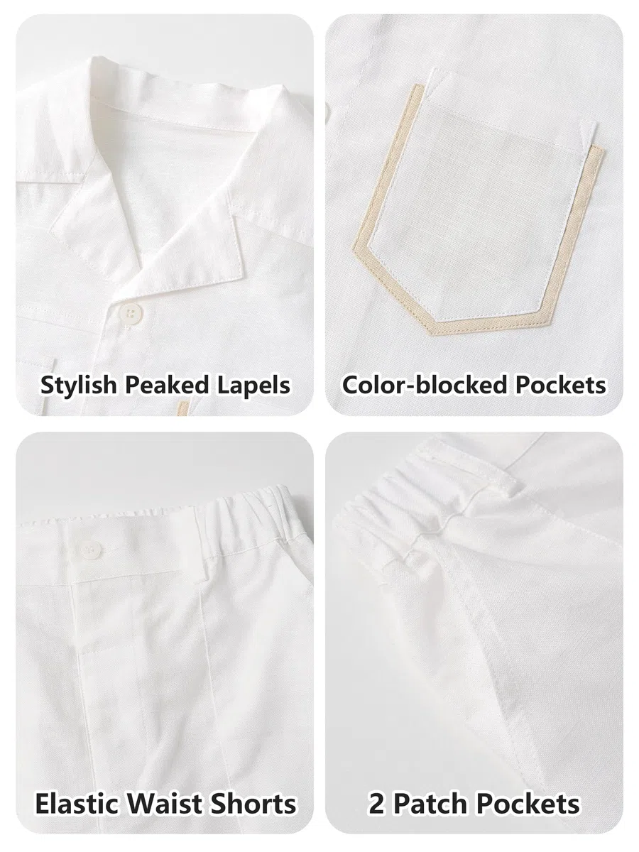 LOLANTA Ensemble Été Garçon en Coton et Lin, Chemise à Manches Courtes et Short, Tenue Légère et Respirante pour Enfant 5-12 Ans