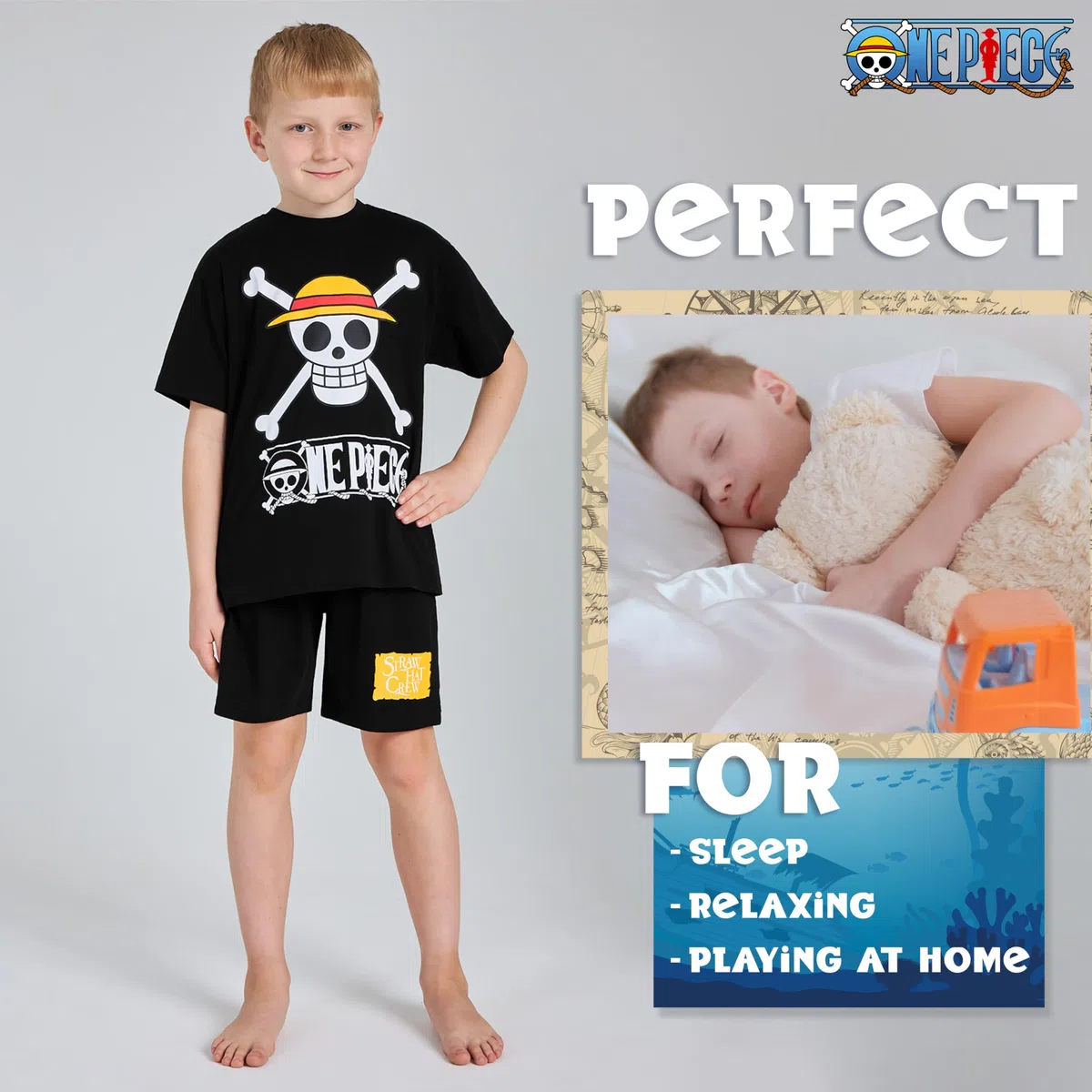 One Piece Ensemble de Pyjama, T-Shirt et Short Ensemble Garcon