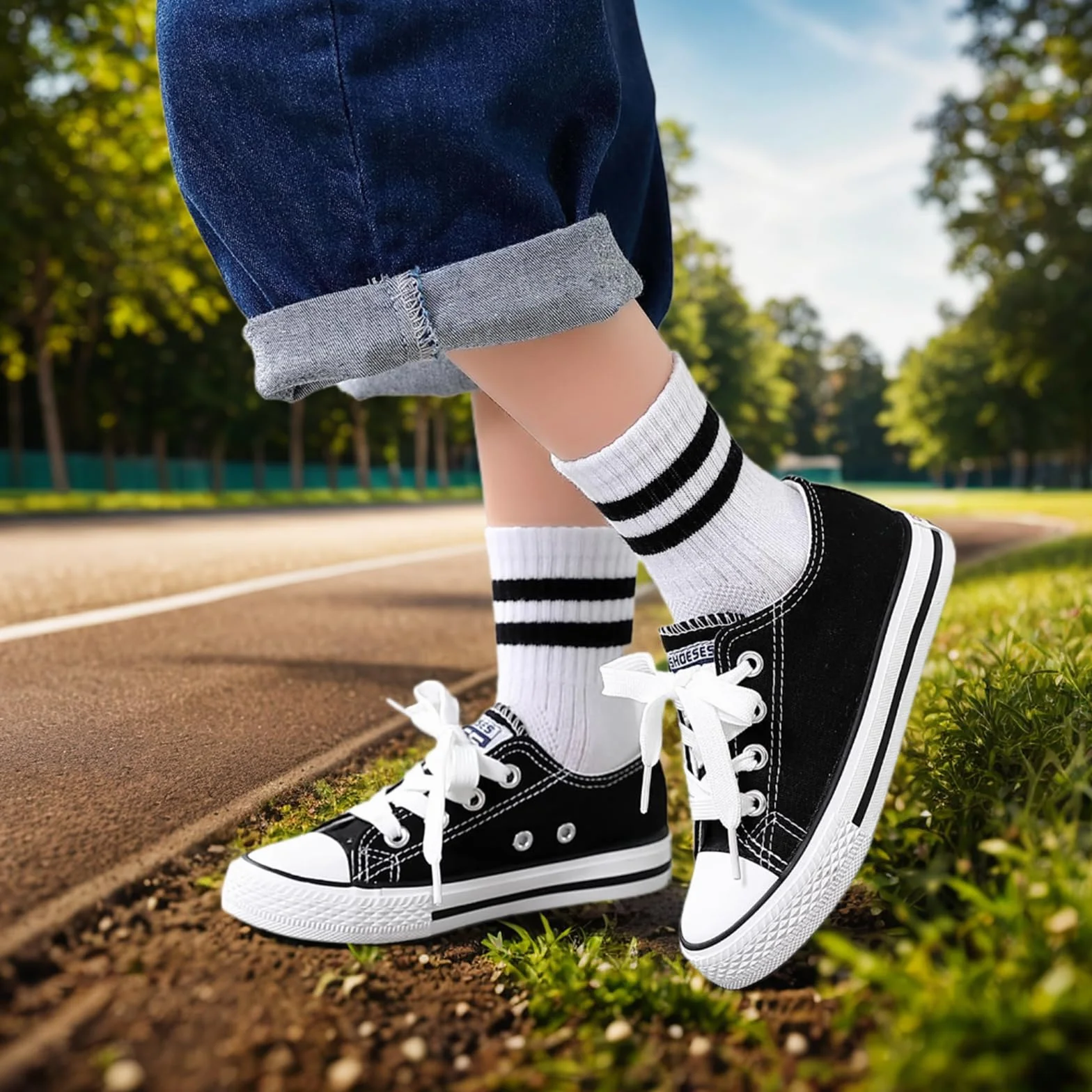 Lot de 12 paires de chaussettes de tennis unisexes en coton pour enfant garçon et fille
