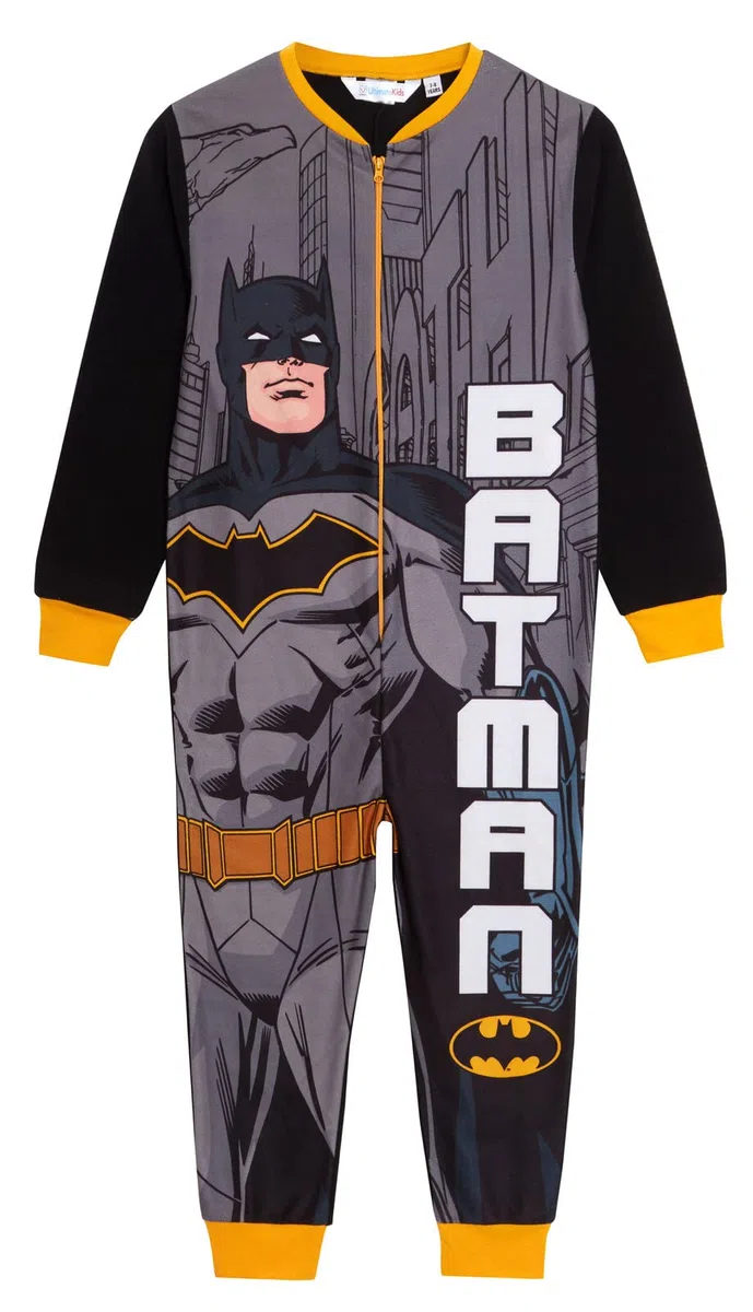DC Comics Combinaison Batman en Polaire pour garçon - Pyjama Tout en Un - avec Fermeture éclair - Vêtement d'intérieur