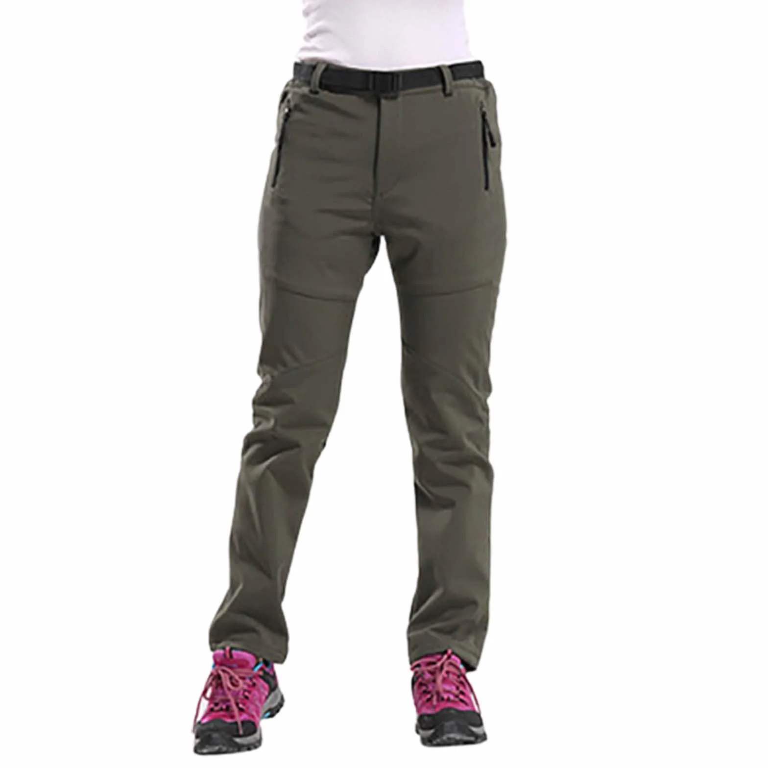 Pantalon de pluie en peluche pour femme - Pantalon de randonnée imperméable - Coupe-vent - Équipement de pluie - Pantalon ample pour femme