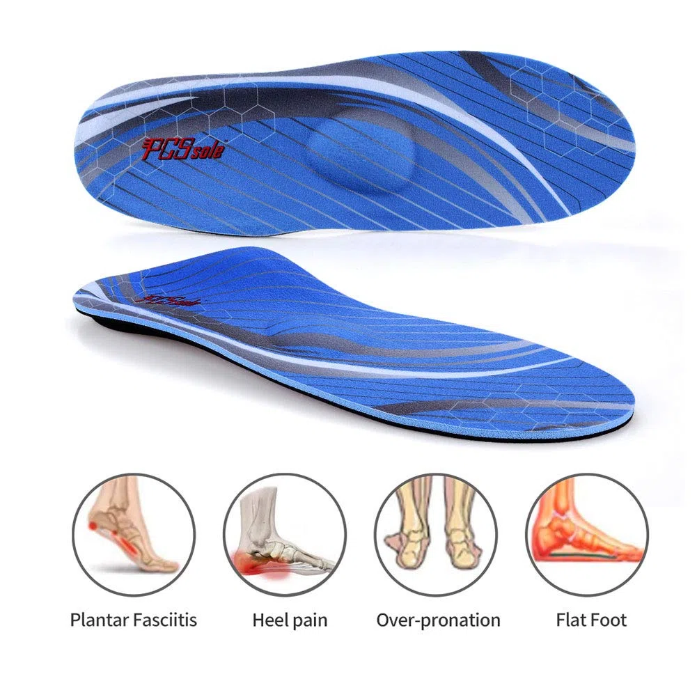 PCSsole Semelles Orthopédique Homme et Femme，Confort Semelles de soutien de la voûte plantaire pour Pied Plat, la Fasciite Plantaire, les Douleurs au niveau du Talon EU41-42(27cm) Bleu