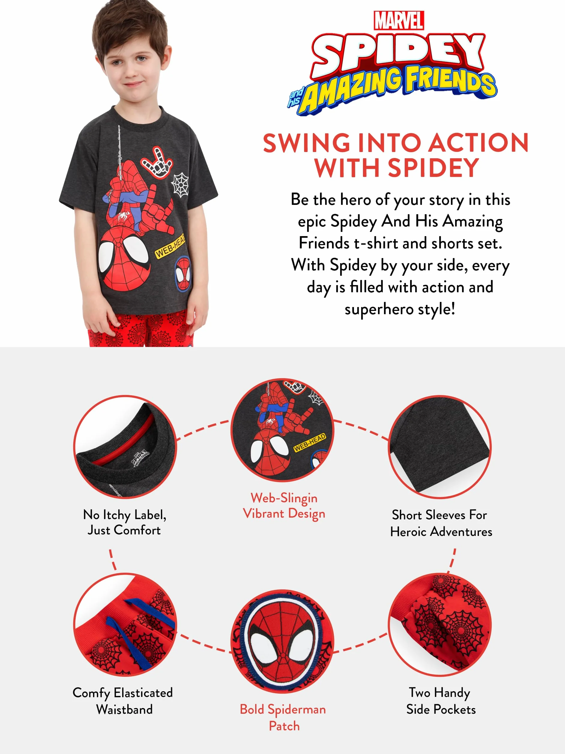 Marvel Vêtements Enfants Garçons | Ensembles Garçon Spidey And His Amazing Friends | Tee Shirt Spiderman Enfant