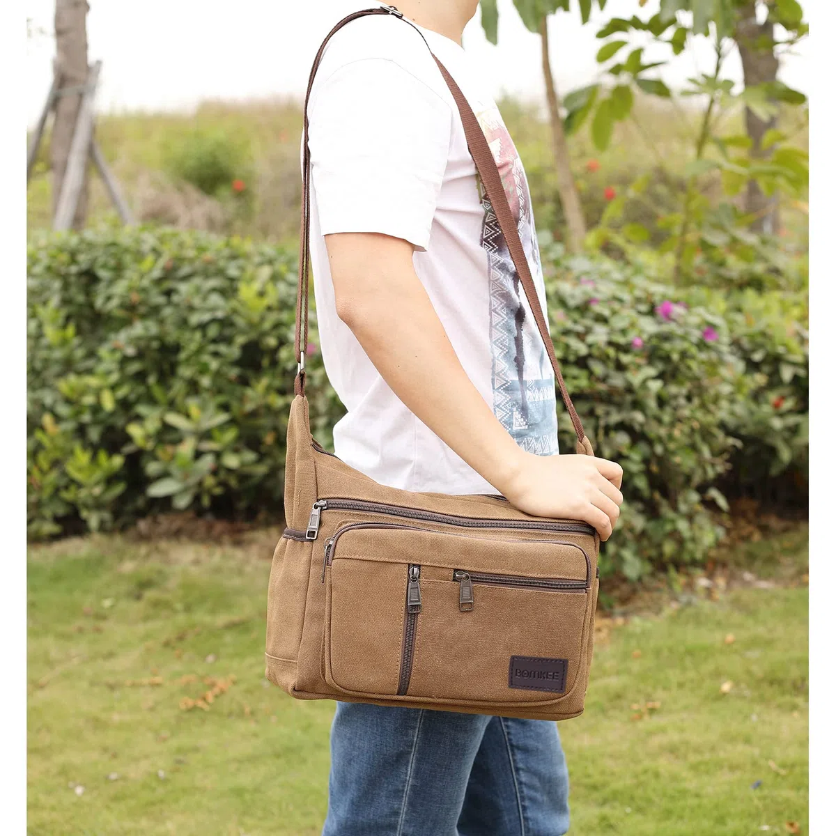 Sac Bandouillère Homme Sac Messenger Sac d'école Unisexe Vintage Canvas Sac Bandouliere Hommes Imperméable Pochette Téléphone pour Voyage Loisir Sport