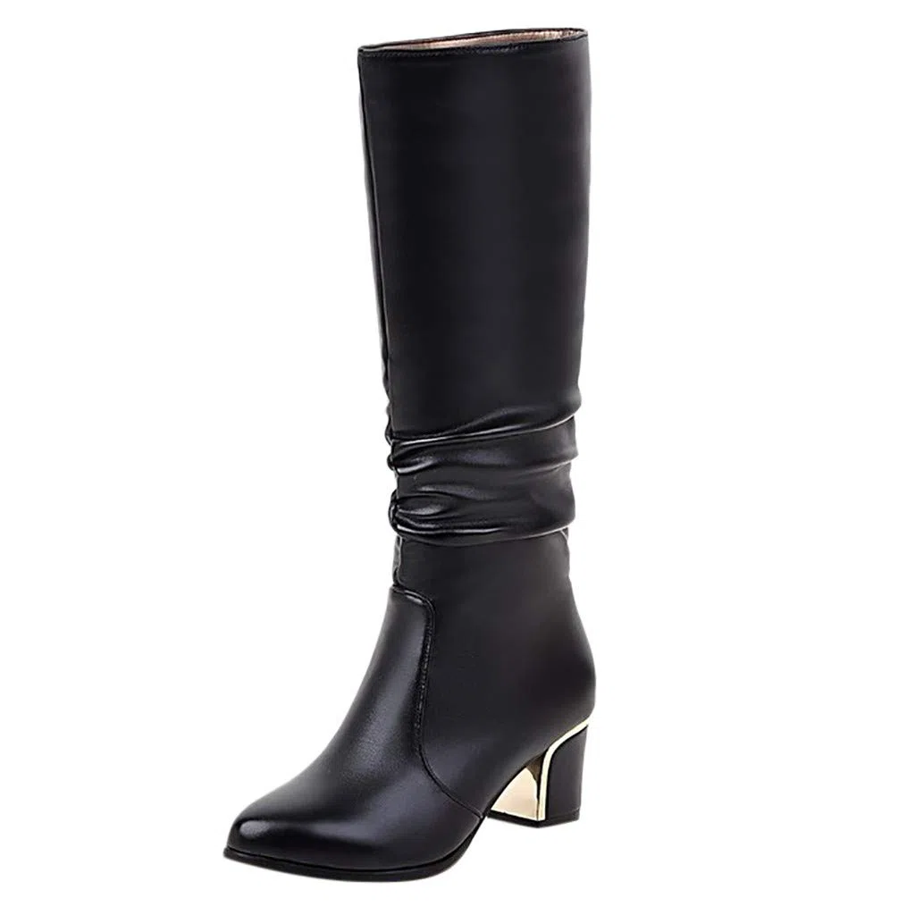 Bottines élégantes pour femme - Bottes longues avec talon - Bottes en cuir imperméables - Bottes longues - Bottes d'hiver classiques - Bottes de cowboy - Bout pointu