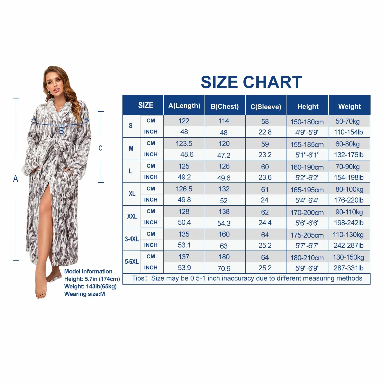 RONGTAI Peignoir long en polaire pour femme