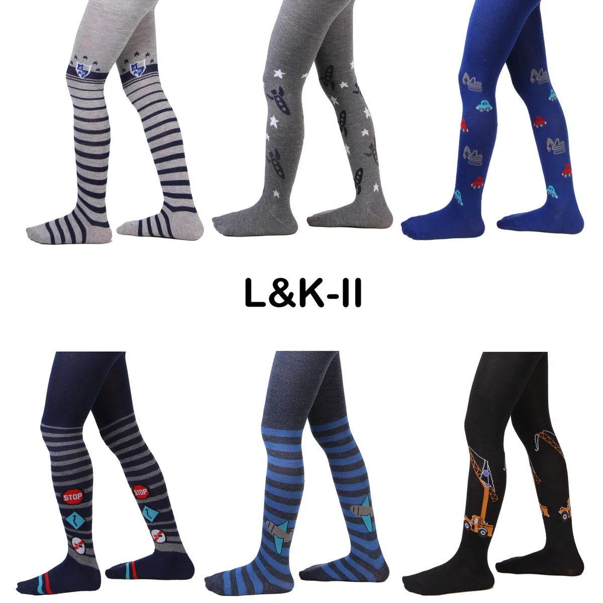 L&K-II Lot de 6 Ensemble de collants bébé et enfant pour garçons avec motif de football de voiture Dino multicolore 27253