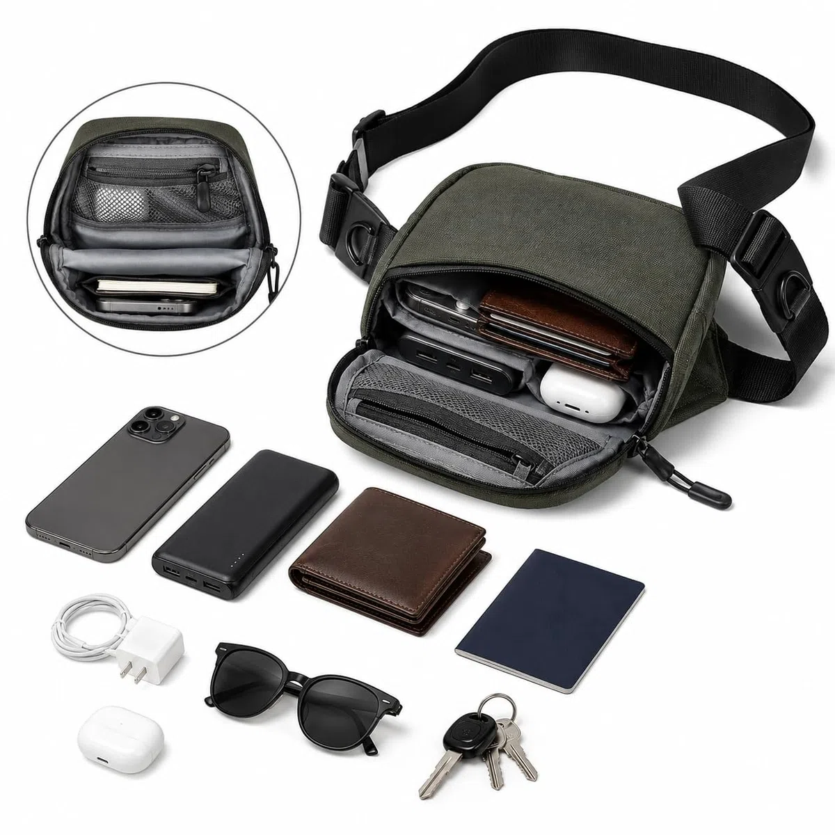 Nomalero Sacoche Homme Anti-Vol avec Doublure RFID, Fermetures Sécurisées et Sangle Renforcée pour Travail, Trajet et Tourisme
