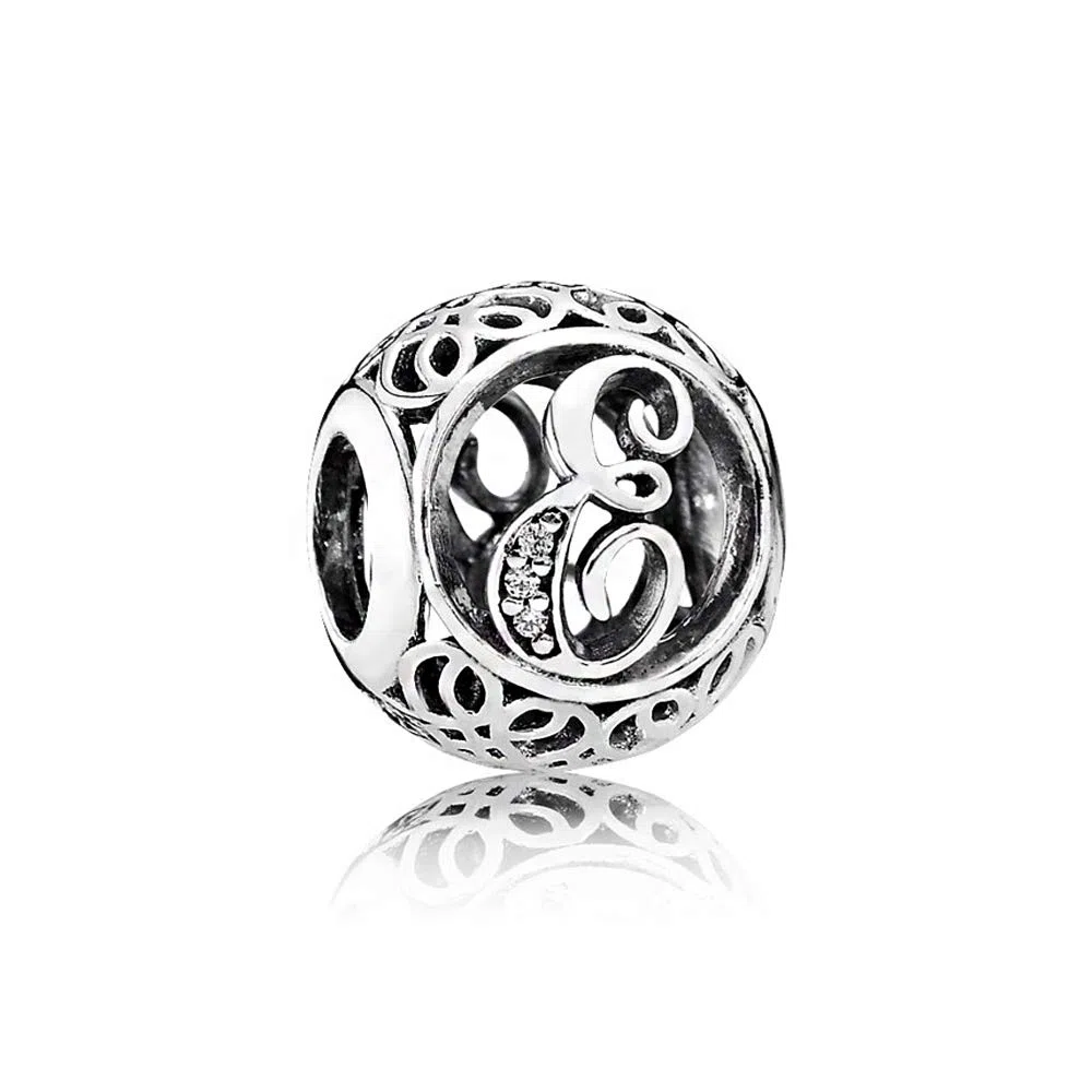 NINGAN Argent Sterling 925 Charme Lettre de l'alphabet Femmes Pearl Charms avec 5A Zircone Compatible pour Européen Bracelets
