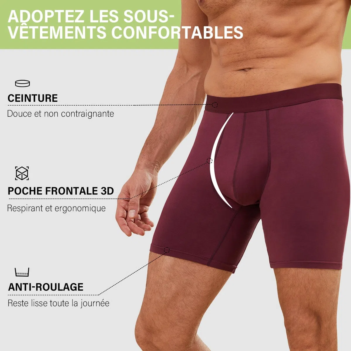 PUTUO Boxers Homme Longs en Bambou: Lot de 6 sous-Vêtements Ultra-Doux Confortables sans Étiquette avec Poche 3D - Idéal pour Peaux Sensibles Sport Travail et Usage Quotidien