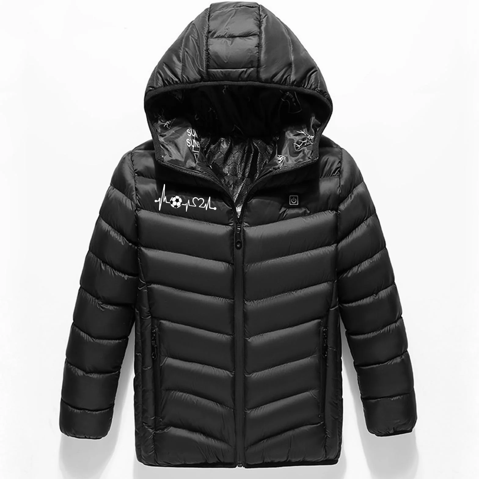 Manteau Doudoune Chauffant Enfants USB Veste Chauffant Electrique Garçons Filles avec 3 Zones de Chauffage Manche Longue Veste Chauffante Doudoune imprimé Vêtements Chauffants pour Chasse Camping