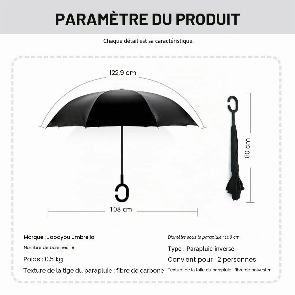 Parapluie Inversé, Anti-UV Double Couche Coupe-Vent Parapluie, Mains Libres poignée en Forme C Parapluie