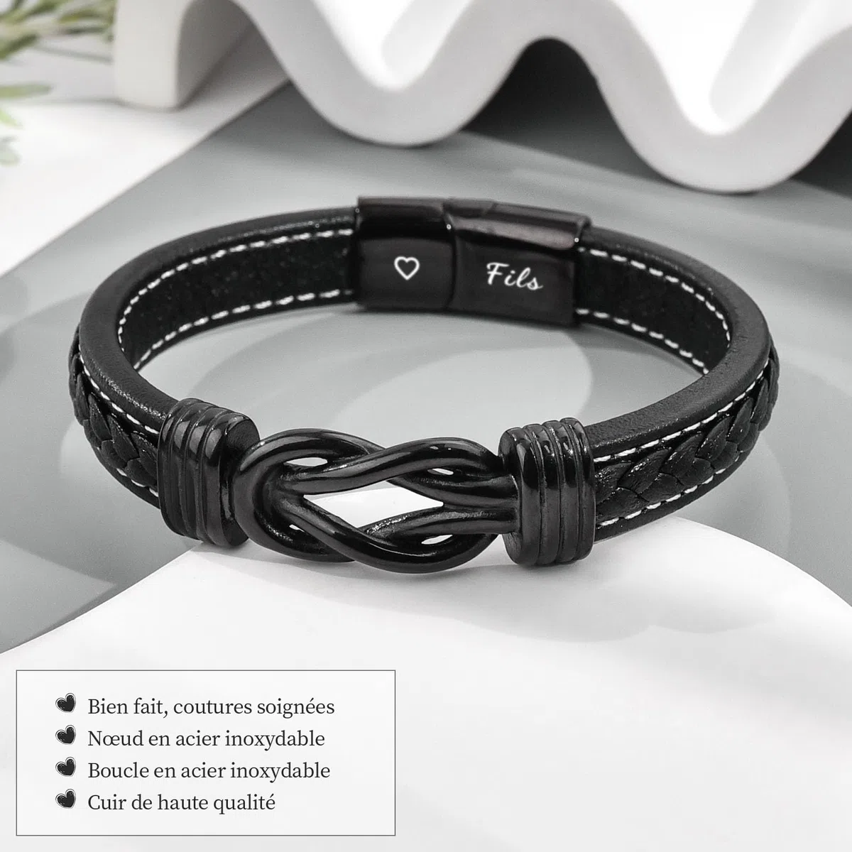 YELUWA Cadeau Fils de Maman, Bracelet avec Gravure Fils de Parents Maman Papa, Cadeaux pour Garçons Adolescents, 17e 18e 21e 16e Anniversaire Garçon, Bracelet Cuir pour Homme