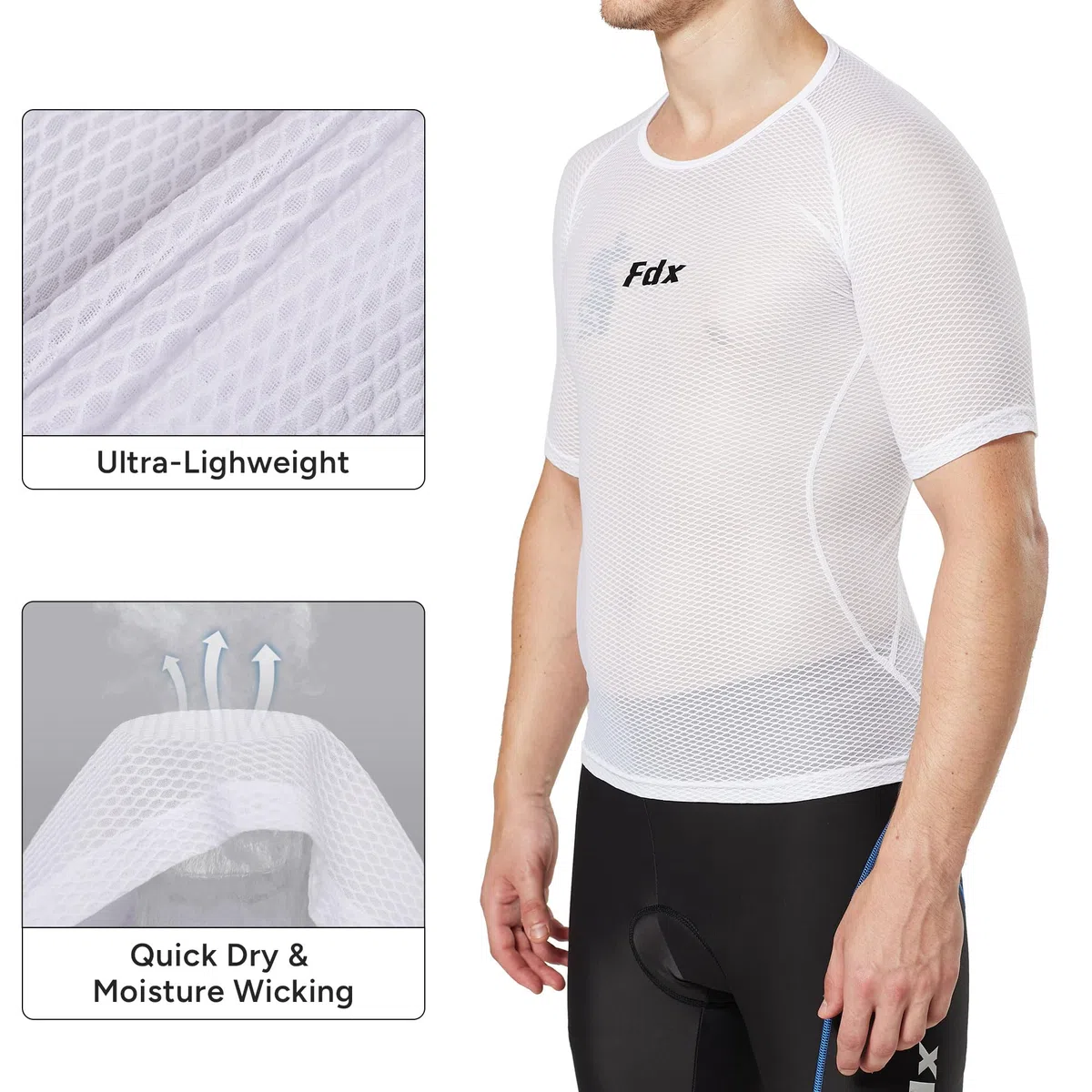FDX sous-vêtement Technique Cool Mesh à Manches Courtes – Été, ultraléger, Respirant et Anti-odeurs, idéal pour Le vélo, la Course à Pied, la Salle de Sport, l'entraînement et la randonnée