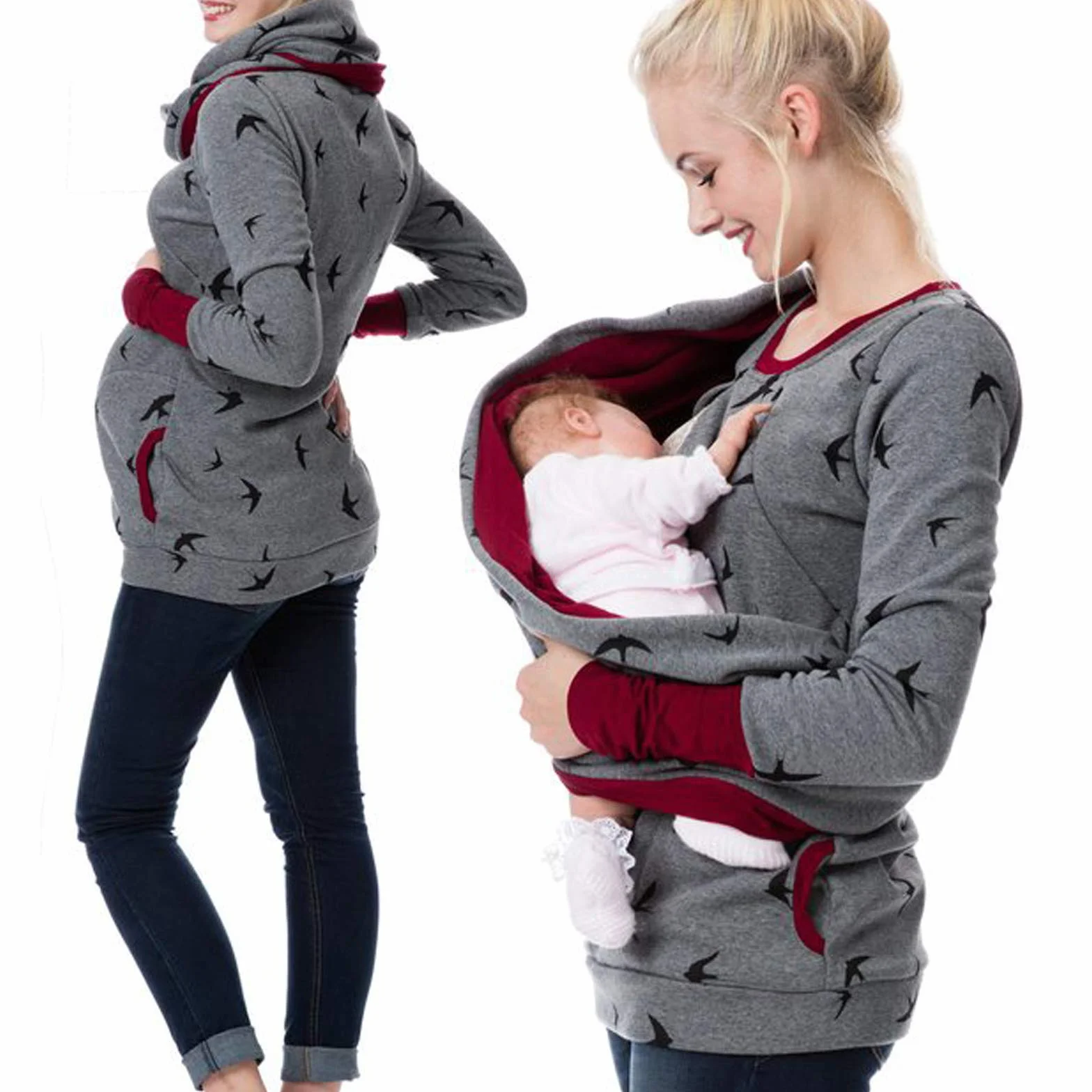 Generisch 2025 Pull Femmes Top Allaitement Sweat-shirts Femmes Enceintes Maternité Blouse de Maternité Vêtements Pour Les Potelées