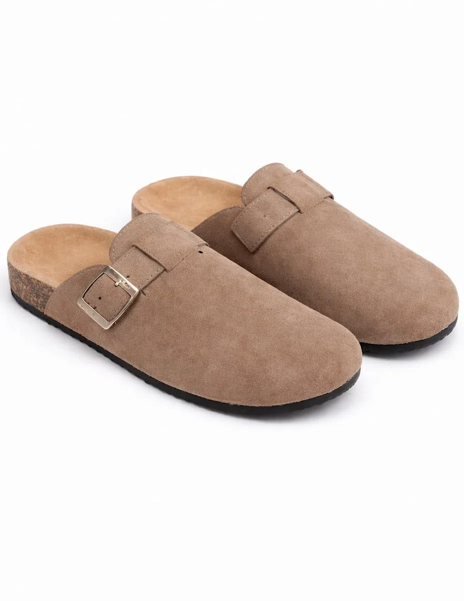 Sabots Femme Confort Anatomique en Suédine – Mules Semelle Liège Antidérapante, Chaussures Légères Intérieur Extérieur