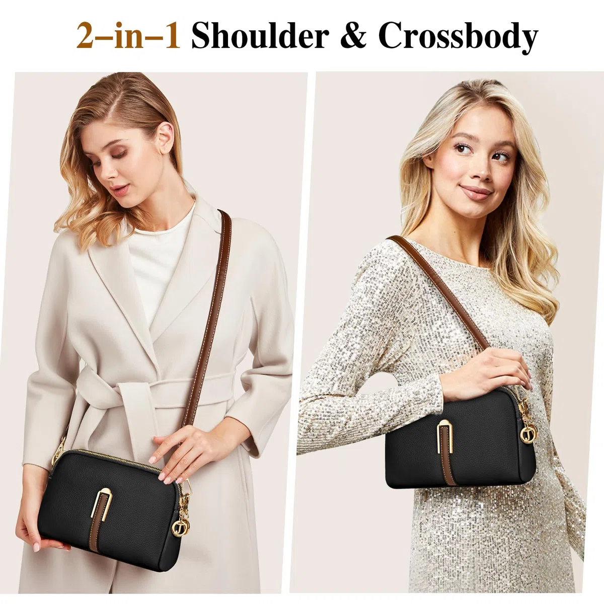 TEUEN Petit Sac a Bandoulière Femme, Simili Cuir Souple en PU Saccoche Bandouilliere avec Poches Multiples 2 in 1 Sacs à Main Portés Épaule et Pochette Bandoulière pour Telephone Portable