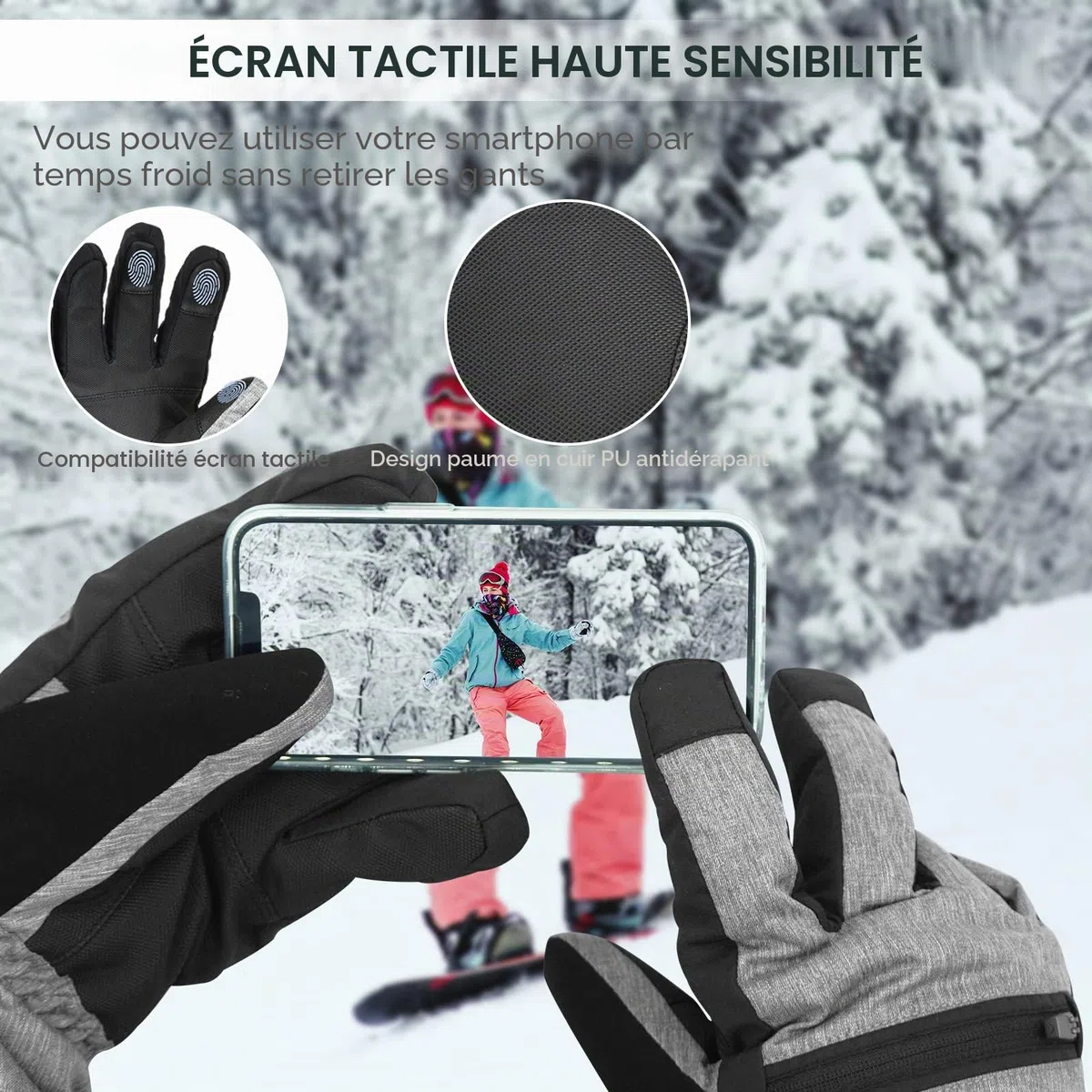 Vihir Gants de Ski d'hiver pour Homme et Femme, Gants Thermiques 3M Imperméables, Gants de Cyclisme Chauds, Vent Respirant Antidérapant Idéal pour Ski Snowboard Course Cyclisme