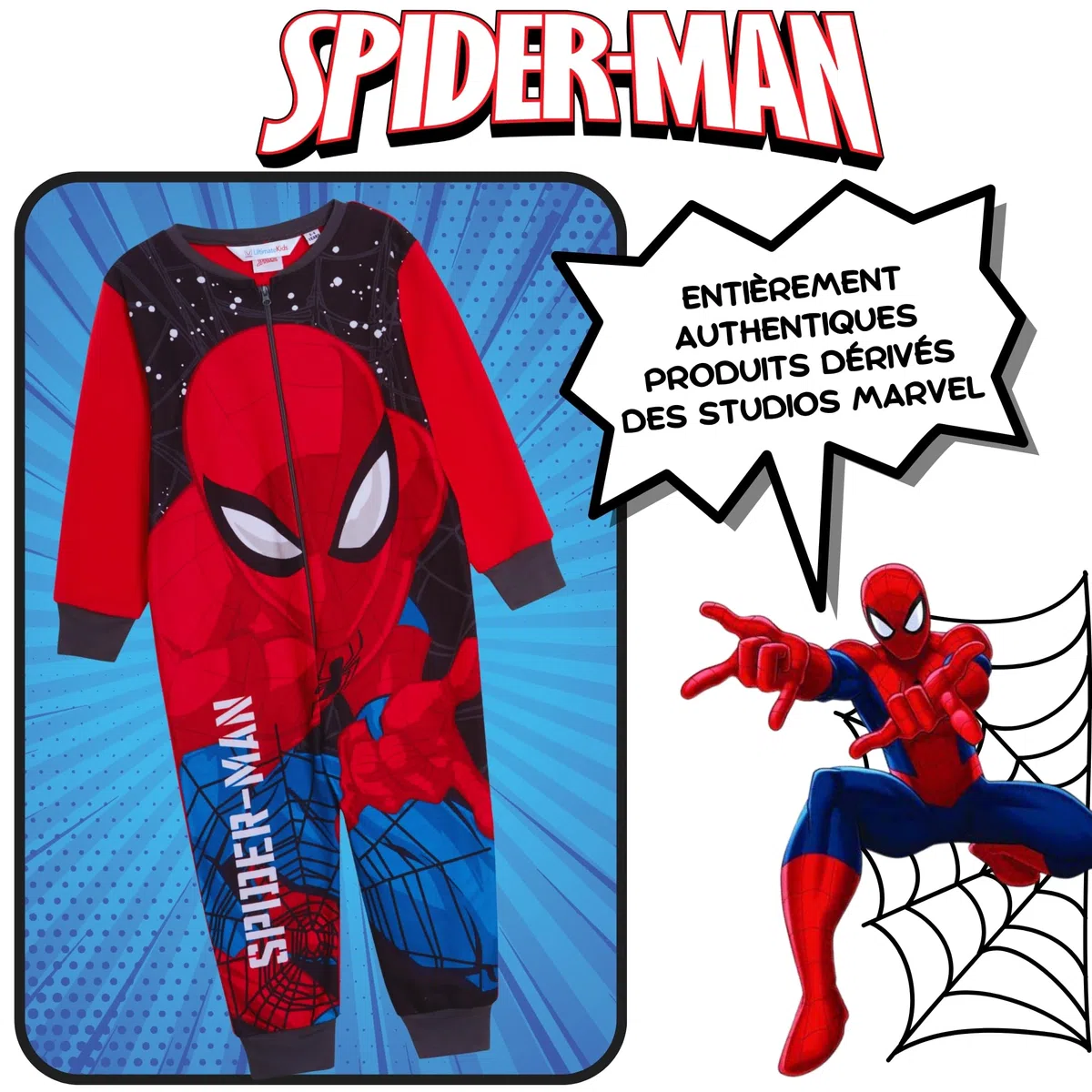 Marvel Le Pyjama Officiel Spiderman pour garçons, en Polaire, Tout-en-Un, Pyjamas pour Enfants, PJs, avec Fermeture éclair, vêtements de détente