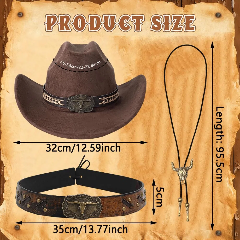 Chapeau et Accessoires Style Western Cowboy, Tenue de Déguisement pour Carnaval, Halloween, Idée Cadeau Noël et Anniversaire