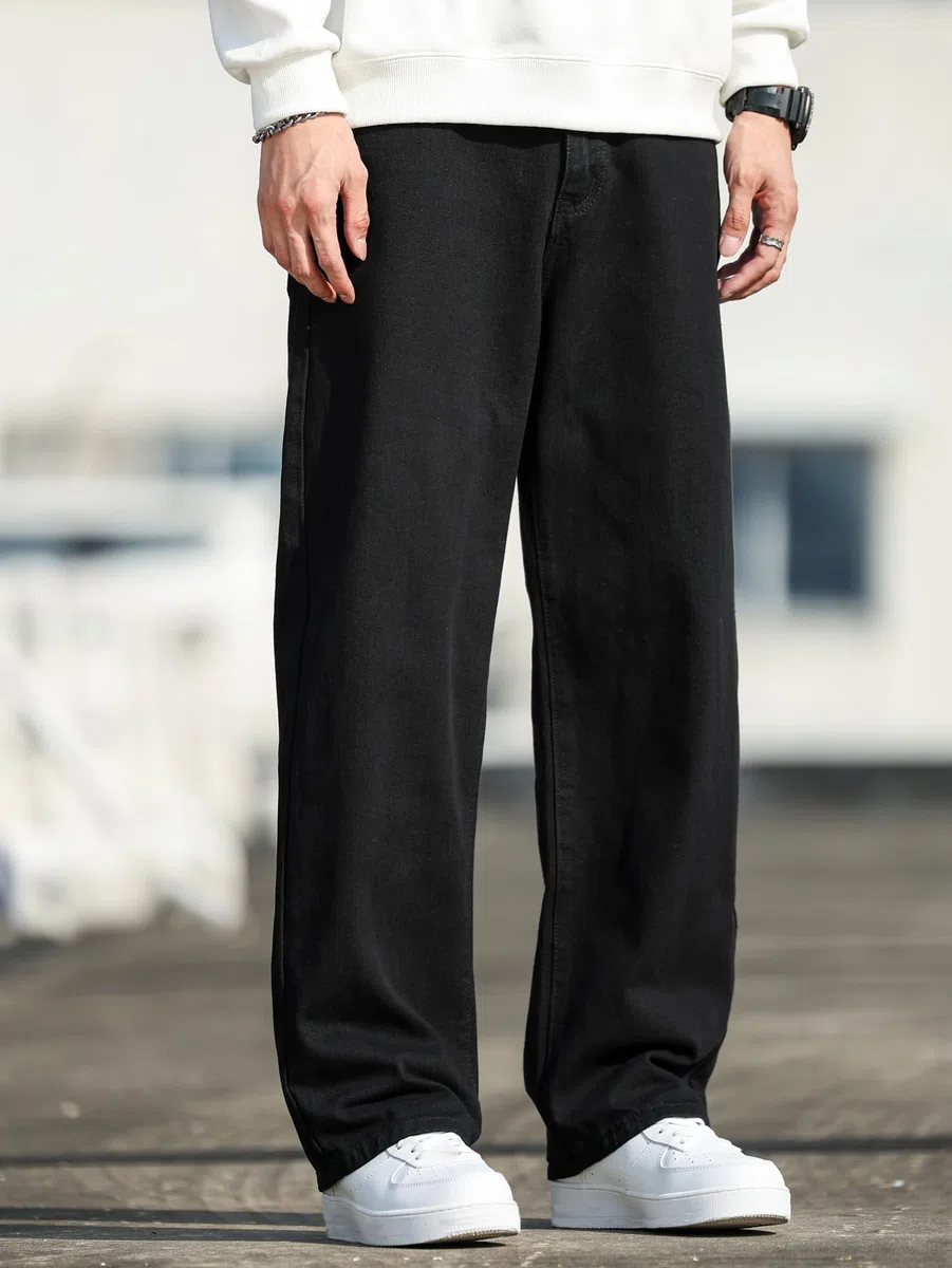 Pantalon Denim Homme Coupe Large Loose Fit Y2K Style Skater Jean Baggy à Jambe Droite Pantalon