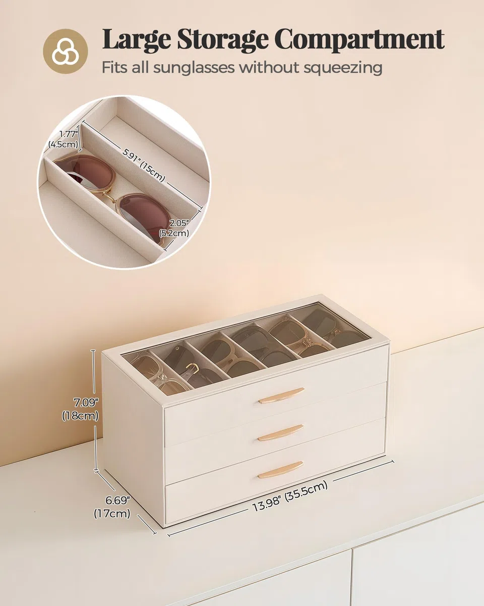 Lolalet Coffret Élégant pour Collection de Lunettes de Soleil, Organisateur avec Tiroirs et Couvercle Transparent