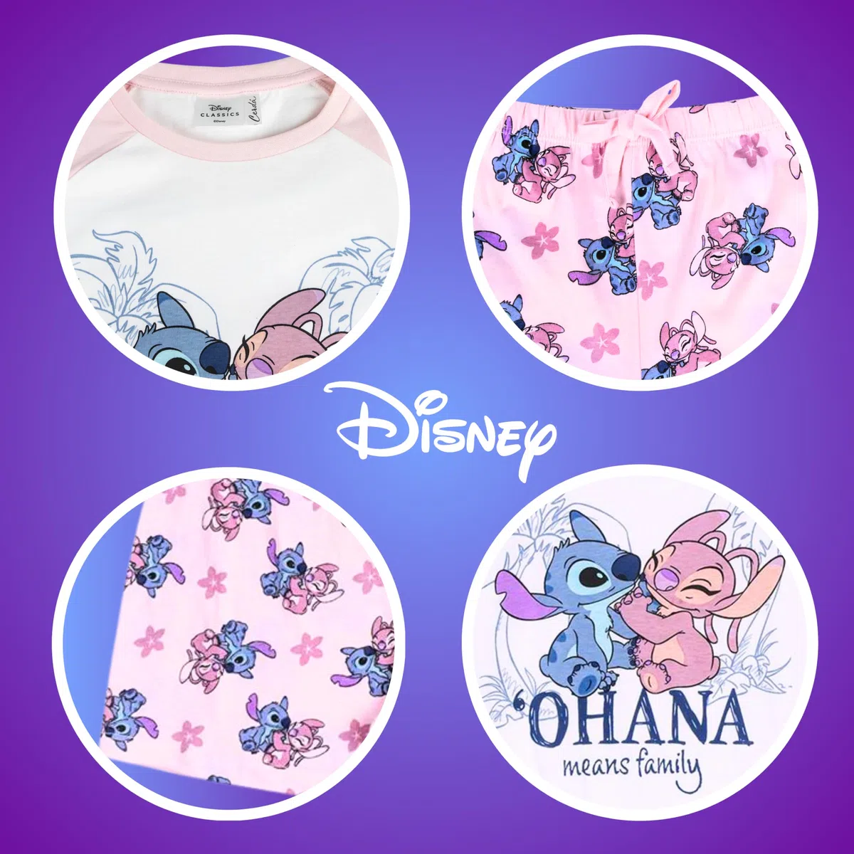 Disney Stitch T-Shirt et Short pour Fille, Pyjama en Coton Doux, Ensemble D'été 2 Pièces Stitch et Angel, Tailles 8 à 14 Ans