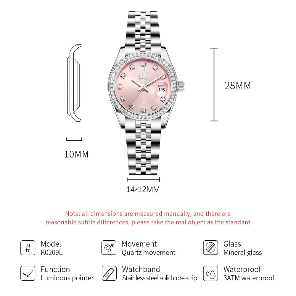 SHENGKE Montre pour Femmes avec Bracelet en Alliage d'acier et Cristaux Montre à Quartz et Calendrier pour Femmes