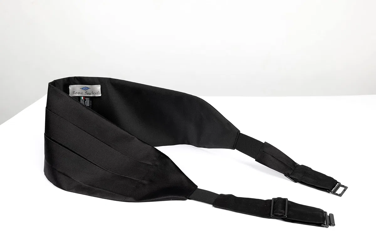 Remo Sartori Made in Italy Satin Noir Ceinture de Smoking Homme, Ajustable, Soie