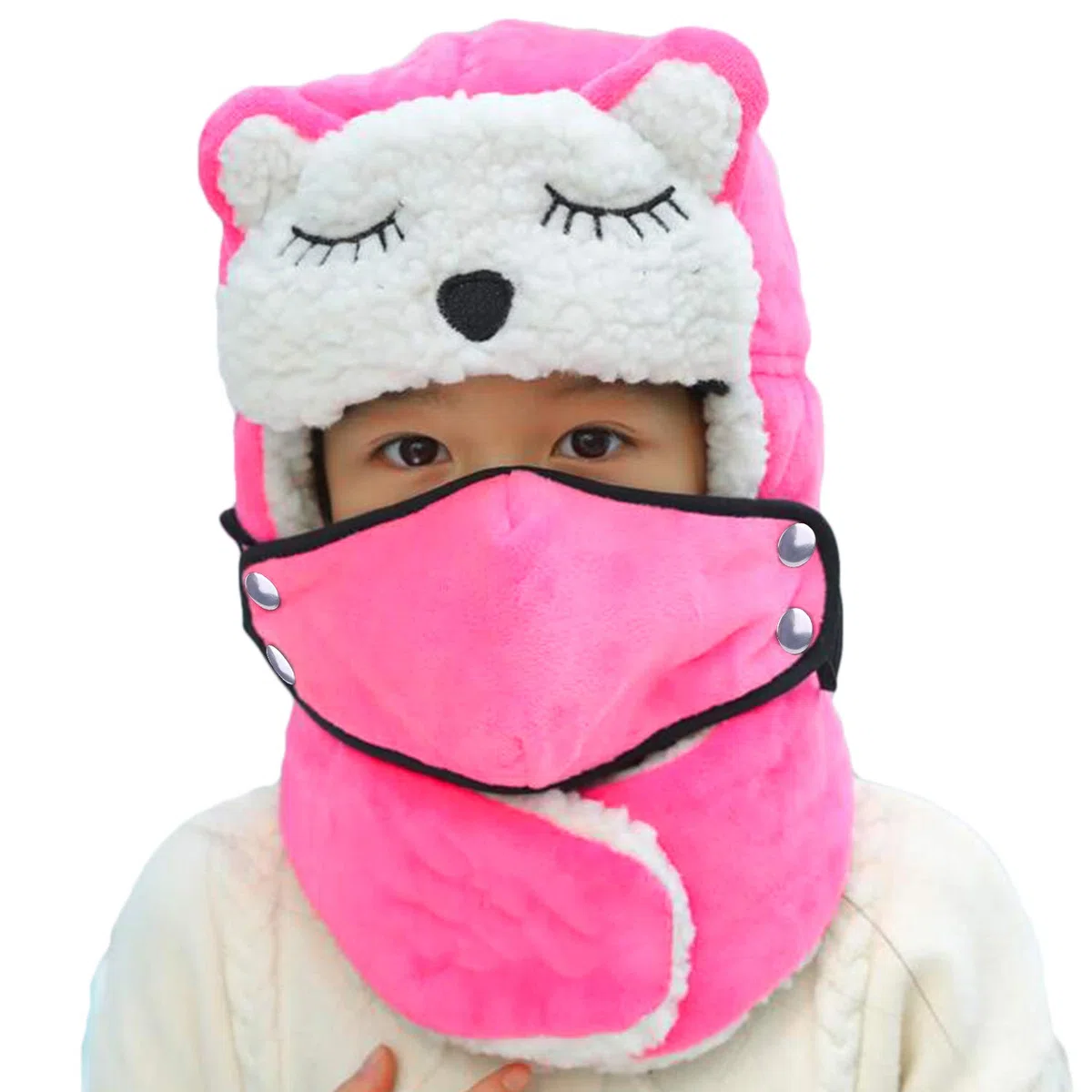 Chapka Enfant Hiver Motif à Panda Mignon Cagoule Polaire Chaud avec Masque Visage Détachable Bonnet Cache Cou Coupe-Vent pour Ski Cyclisme Snowboard, 54-56 cm