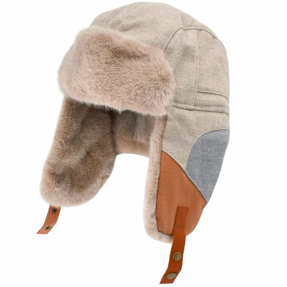 NAROSEBE Chapeau de Trappeur Coupe-Vent, Chapka Fourrure Avec Cache Oreilles, Bonnet Russe, Chaud Anti-Froid Pour Homme, Ski, Cyclisme, Camping, Pêche