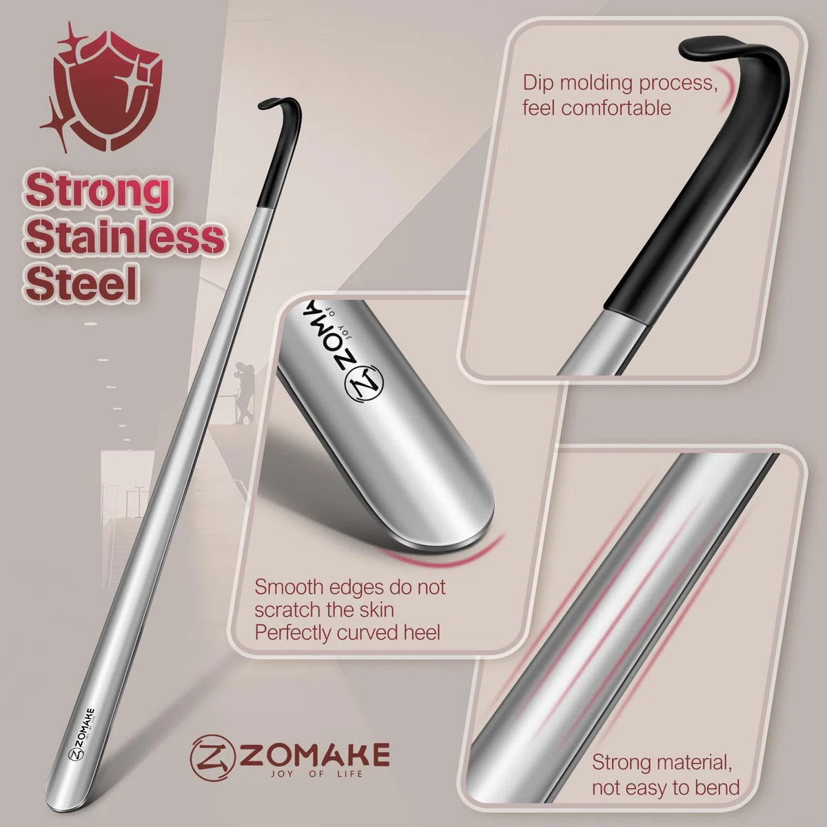 ZOMAKE Chausse Pied Long Metal,72 cm / 80 cm Extra Longue Chaussé Pied Métal Grand Chausse-pieds Long Manche Avec Crochet,Inoxydable Chausse Pieds 19 cm pour Toutes les Personnes