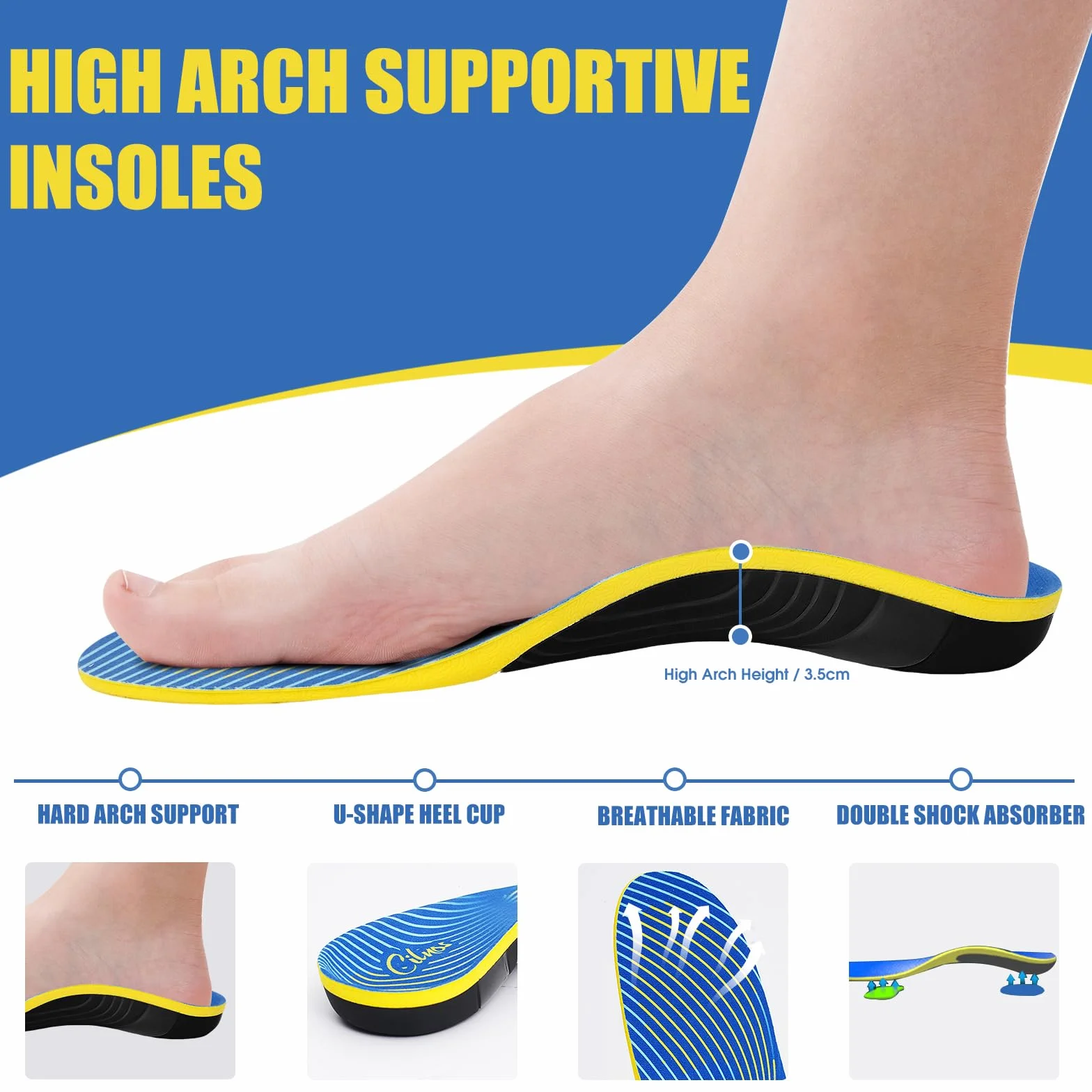 Semelles Orthopédiques pour Fasciite Plantaire, Pieds Plats, Épine Calcanéenne, Semelles Chaussures pour Confort Optimal en Position Debout Toute la Journée – Homme & Femme - L