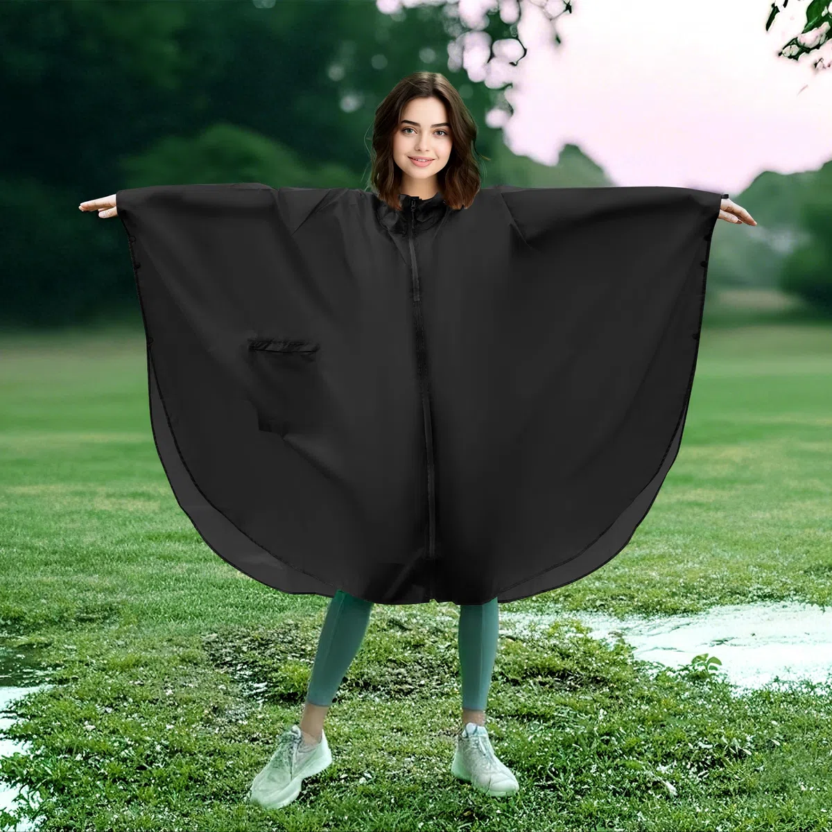 Poncho Réutilisable Imperméable Femme Unisexe - Capuche, Fermeture Éclair - Pour Randonnée Camping Vélo